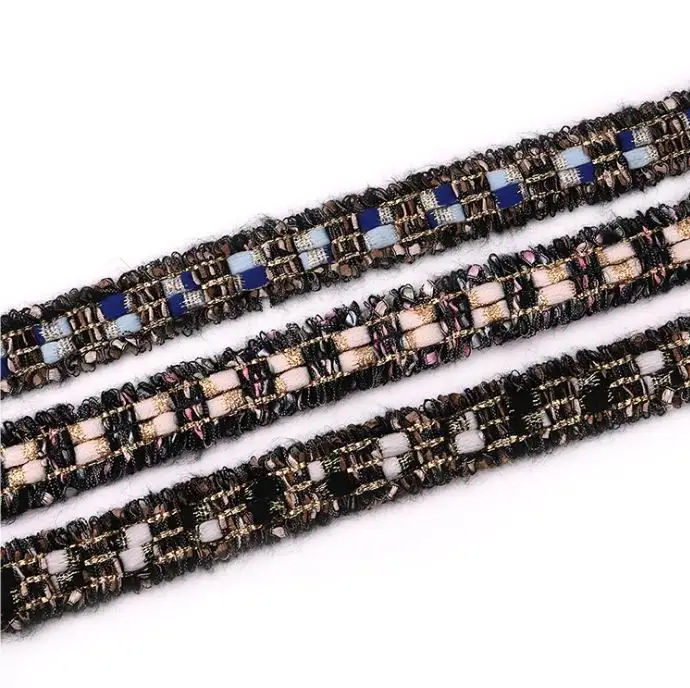 1.5cm Braided Wool Trimming for Winter Clothing Shoes Bags-Woven Tape with Tassel Fringe Trim Machine Technics for Garments