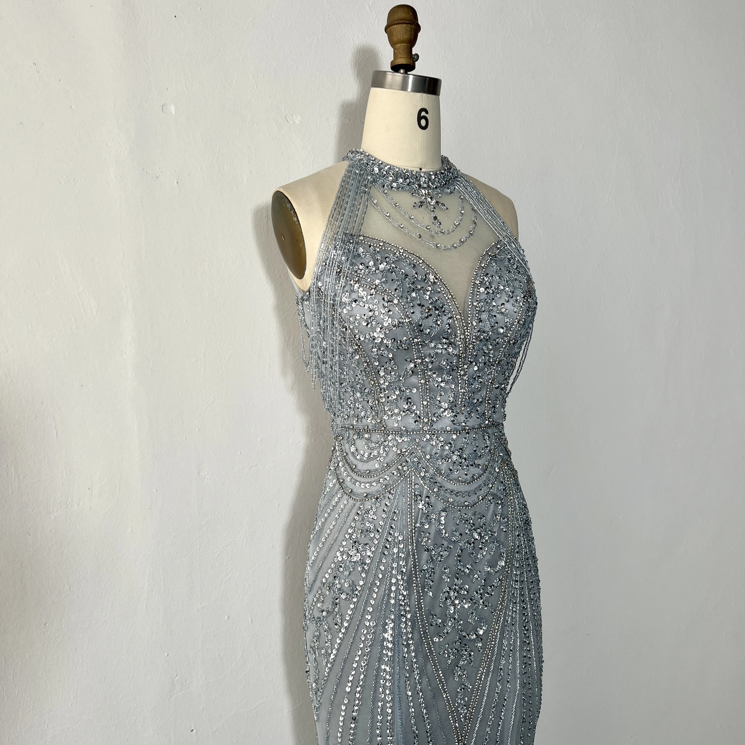 Fashion party Sexy halter neck crystal decoration Dubai dress luxury shiny slim slimming beading banquet dress