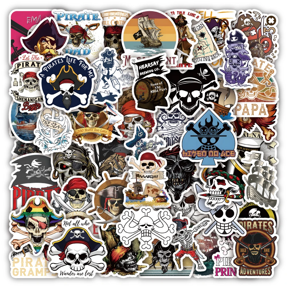 50pcs Cartoon Pirate Boat Decorative Stickers Pack Custom Waterproof Vinyl Cut For Bottle Wall Car Vinyl Pirates Sticker