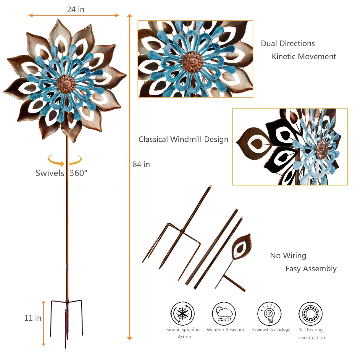 Hourpark Hot-selling garden decoration kinetic metal windmill outdoor wind spinners