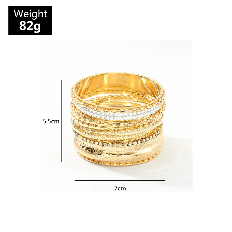 9pcs Fashion Women Jewelry Bulk Gold Plated Girls Charm Boho Diamond Bangle Bracelet Set