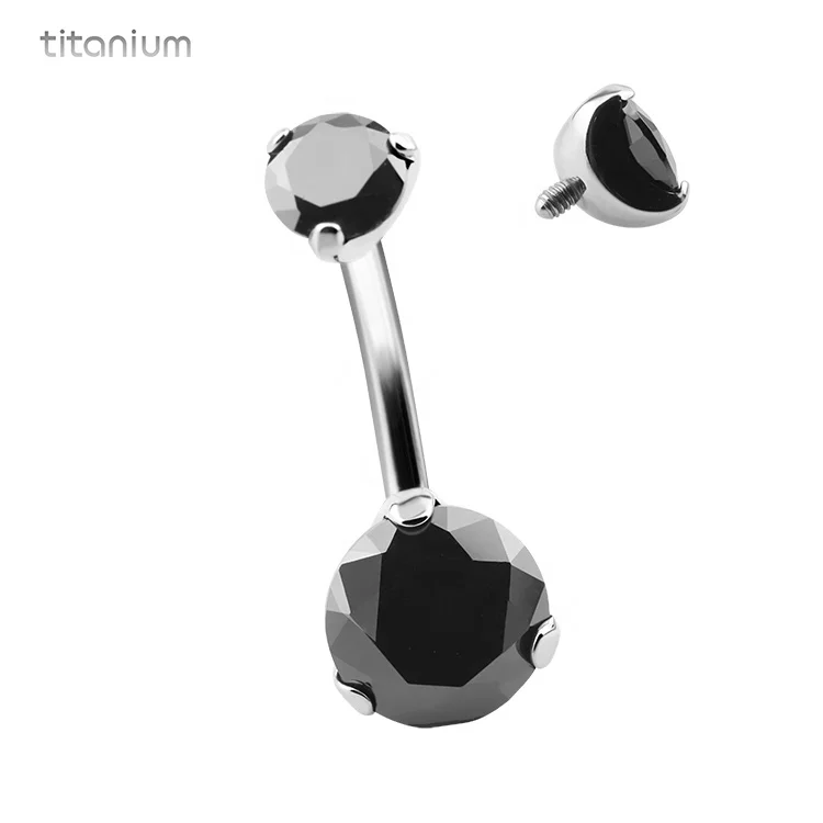 F136 Titanium Internally Threaded Belly Ring With Round Zircon Navel Piercing Jewelry