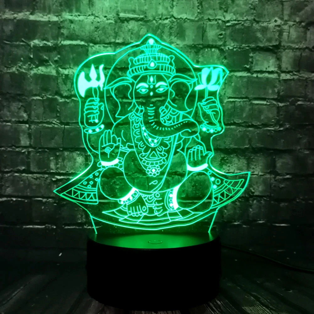 New Buddha Visual Lamp Touch 7 colors illusion RGB Table Desk Lamp Holiday Gift India Lord Elephant Props 3D LED USB Night Light