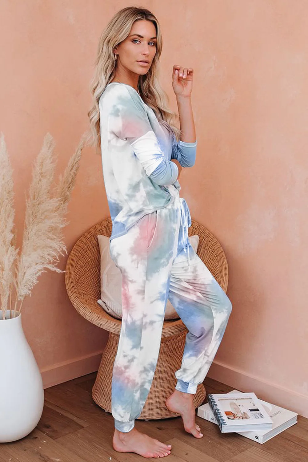 
Women Tie Dye Two Piece Pajamas Set 