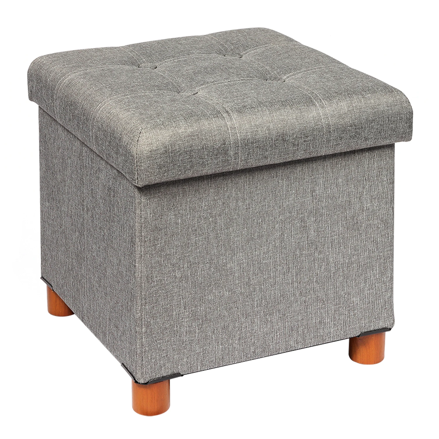 Bailey living room furniture linen fabric foldable storage ottoman stool with wooden legs and coffee table
