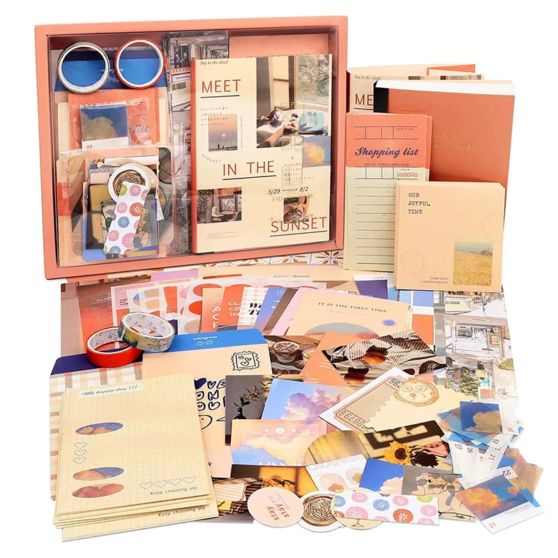 Simno Aesthetic Scrapbook Kit 346pcs Bullet Junk Journal Kit  A6 Grid Notebook DIY Scrapbooking Journal Gift for Teens