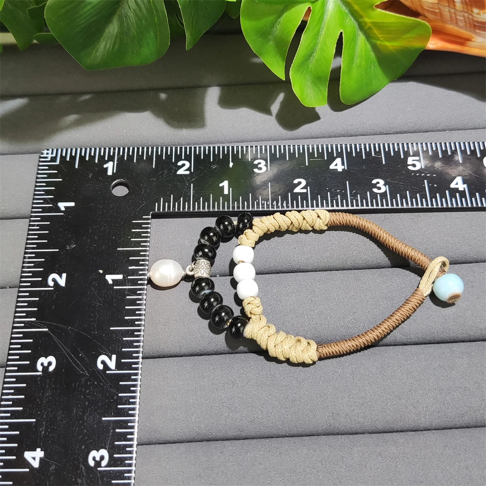 2024 New Arrivals Handmade Woven Leather Rope Bracelet Ceramic Beaded Freshwater Pearl Charms Double Layer Bracelet For Women