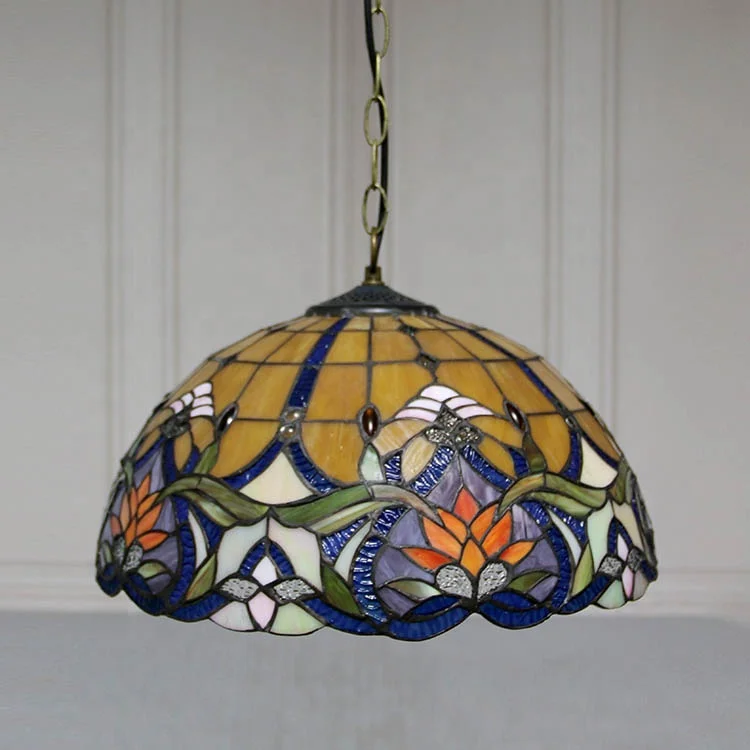 LongHuiJing Tiffany Pendant Lighting Fixtures Hanging Lamp Handmade Stained Glass Light W16 Baroque Ceiling Lights