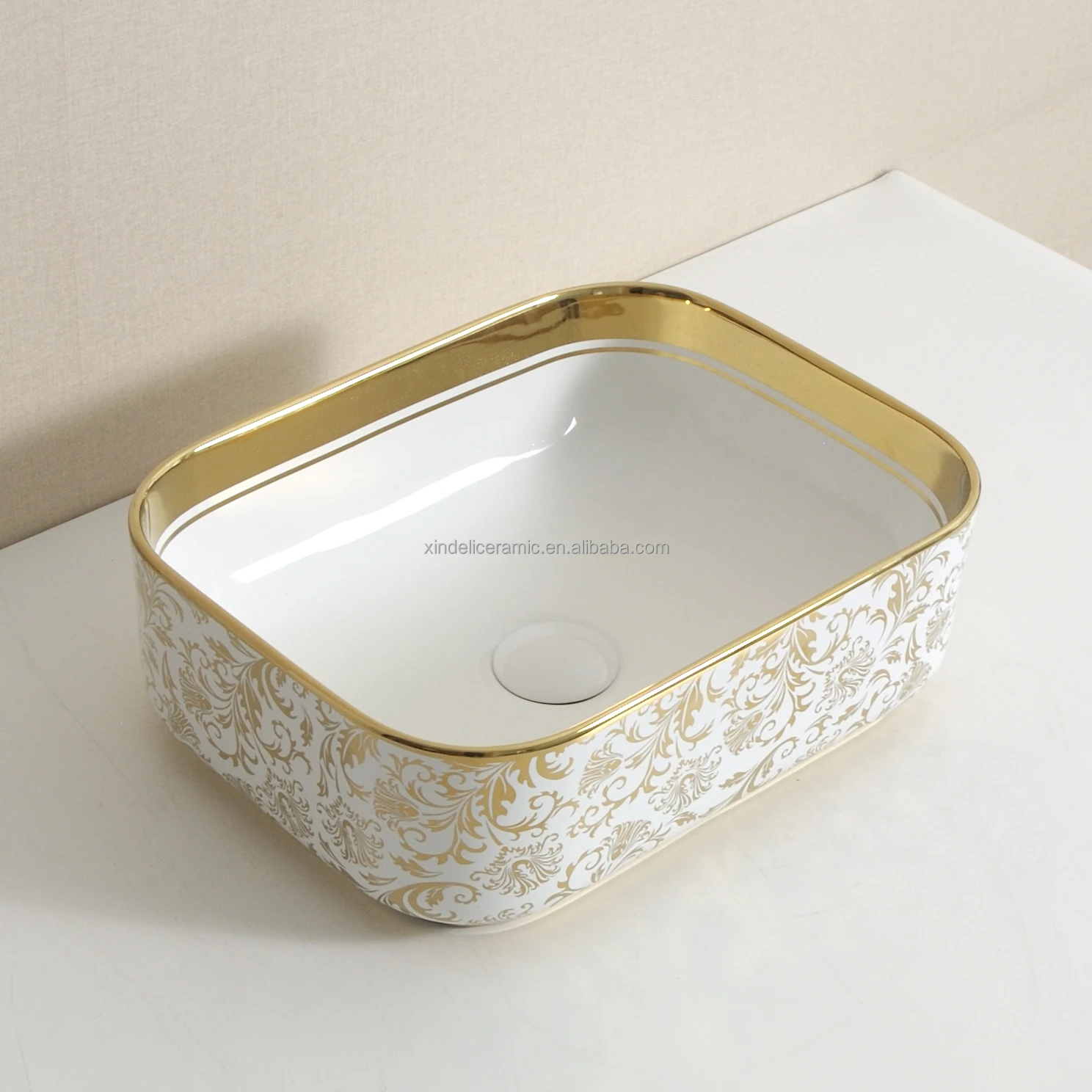 New Design Bathroom Small Size Deep Rectangular Gold Silver Hand Wash Basin Ceramic Color Wash Basin Rose Gold Sink