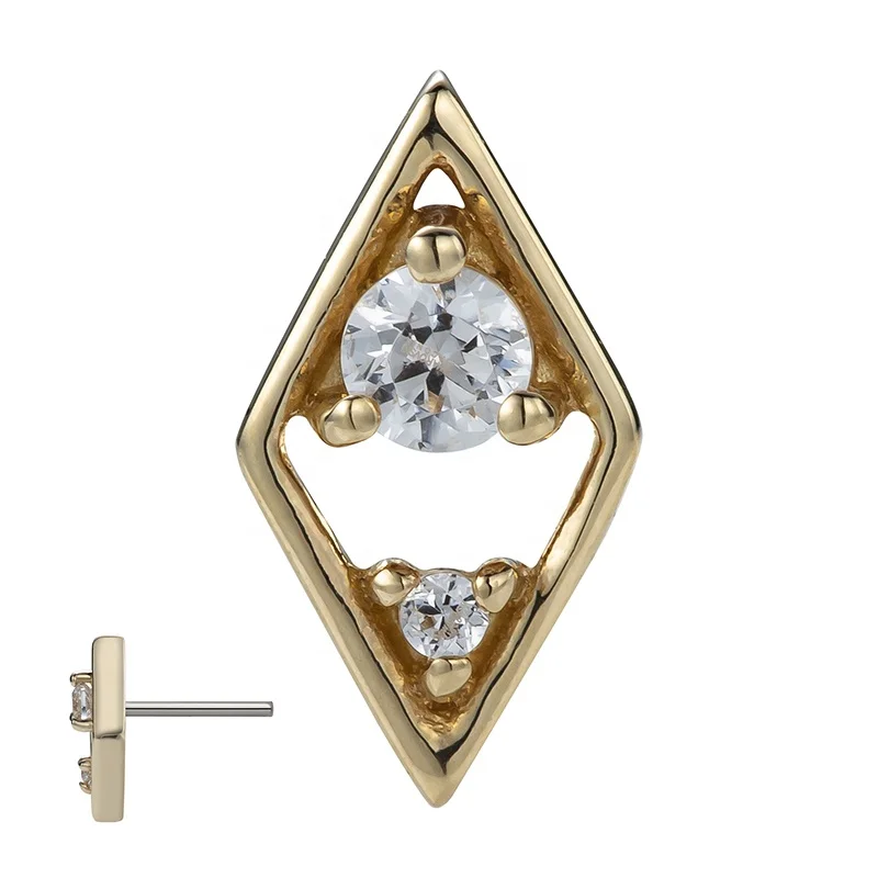 Giometal 14K сплошной золотой драгоценный ромб Топ Daith ювелирные изделия для тела оптовая продажа пирсинг серьги спираль треск Топы без нитей