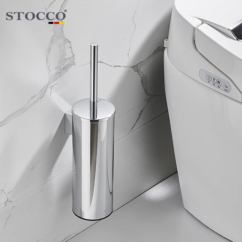 STOCCO Chrome Toilet Brush Holder Stainless Steel Cleaning Tool Durable Vertical Bathroom Toilet Brush Wall Mounted