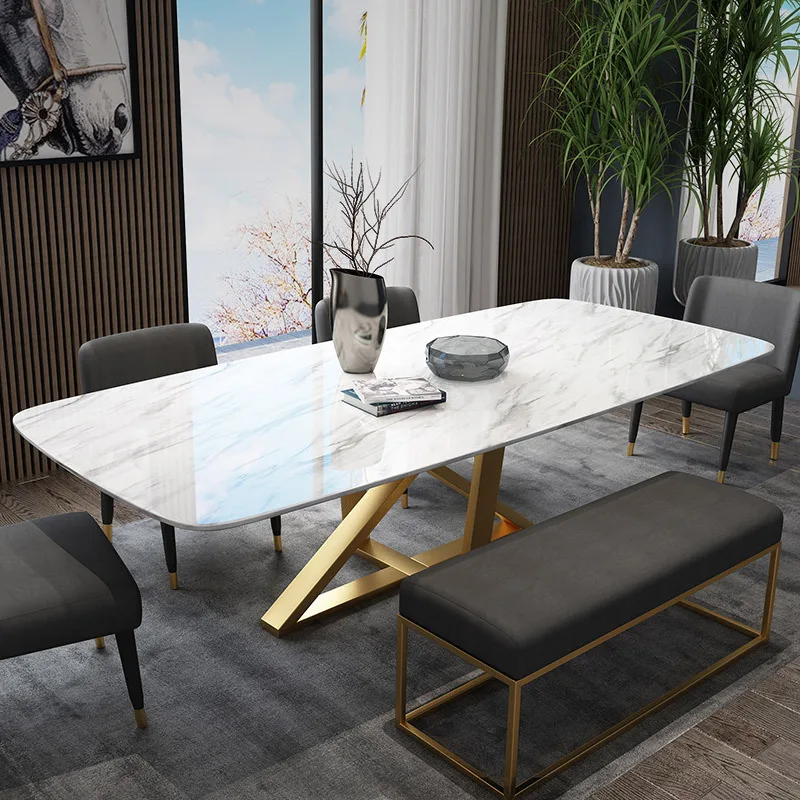 Modern luxury dining room furniture tables gold stainless marble dining table set  , cafe chairs and tables