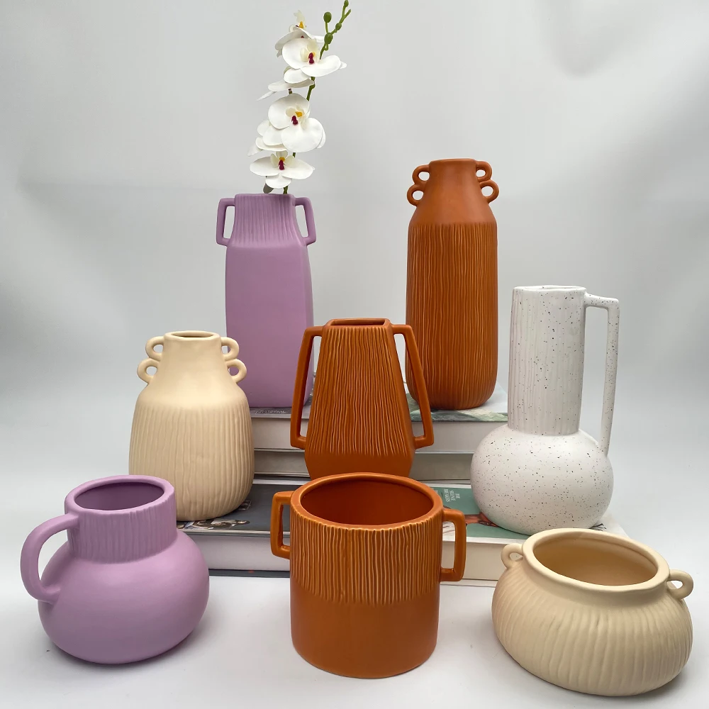 Striped Bud Vase European Vintage Exquisite Ceramic Flower Vase Home Decor