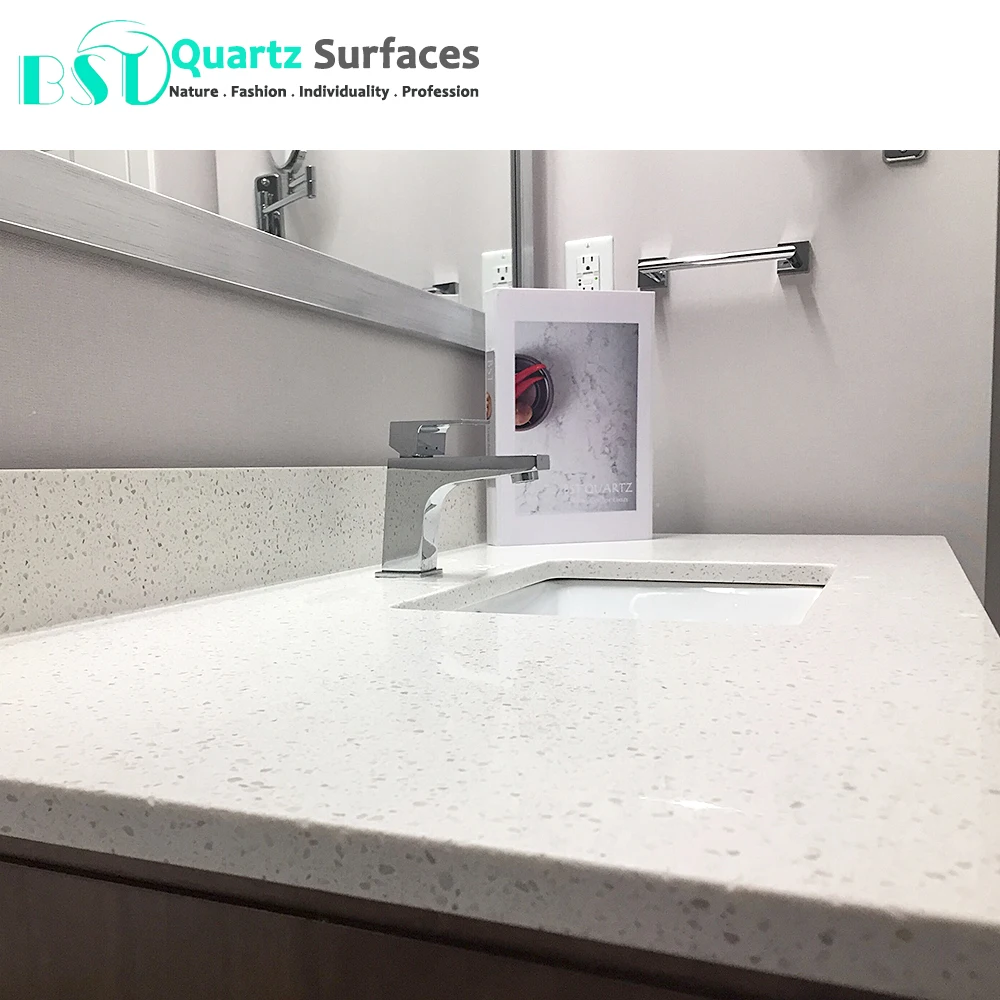 Cut-to-Size Kitchen Artificial Quartz Marble Granite Stone Carrara White Calacatta Vanity Quartz Countertop with Grey Veins