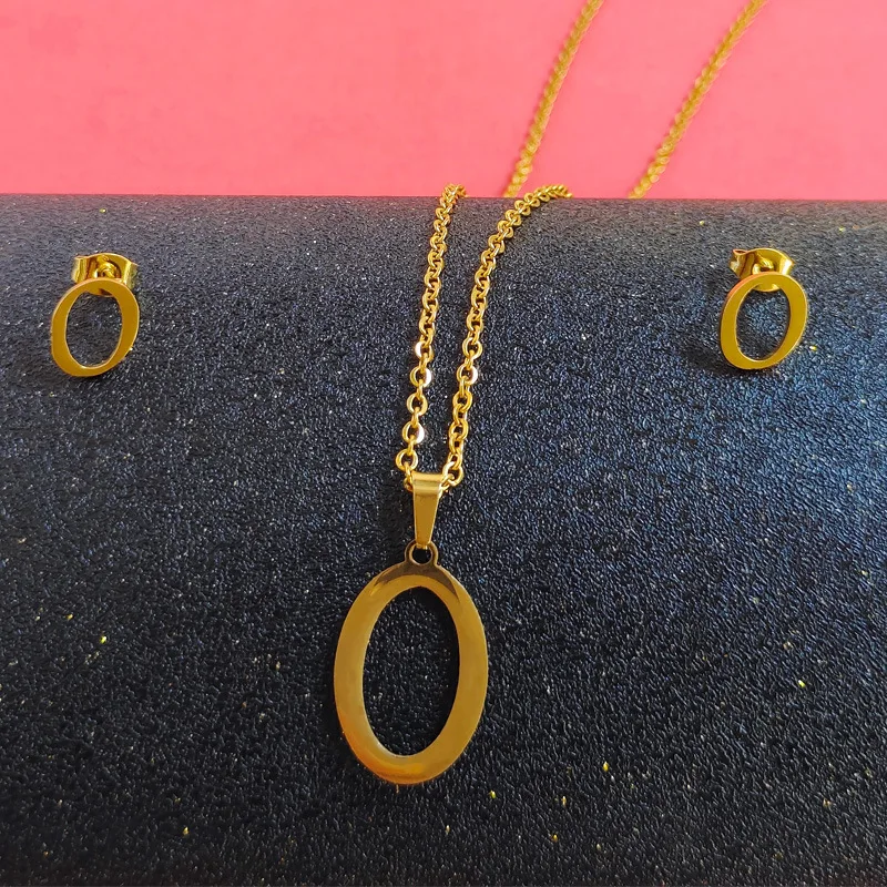 FanYue wholesale letter P initial 18K gold stainless steel golden jewelry set