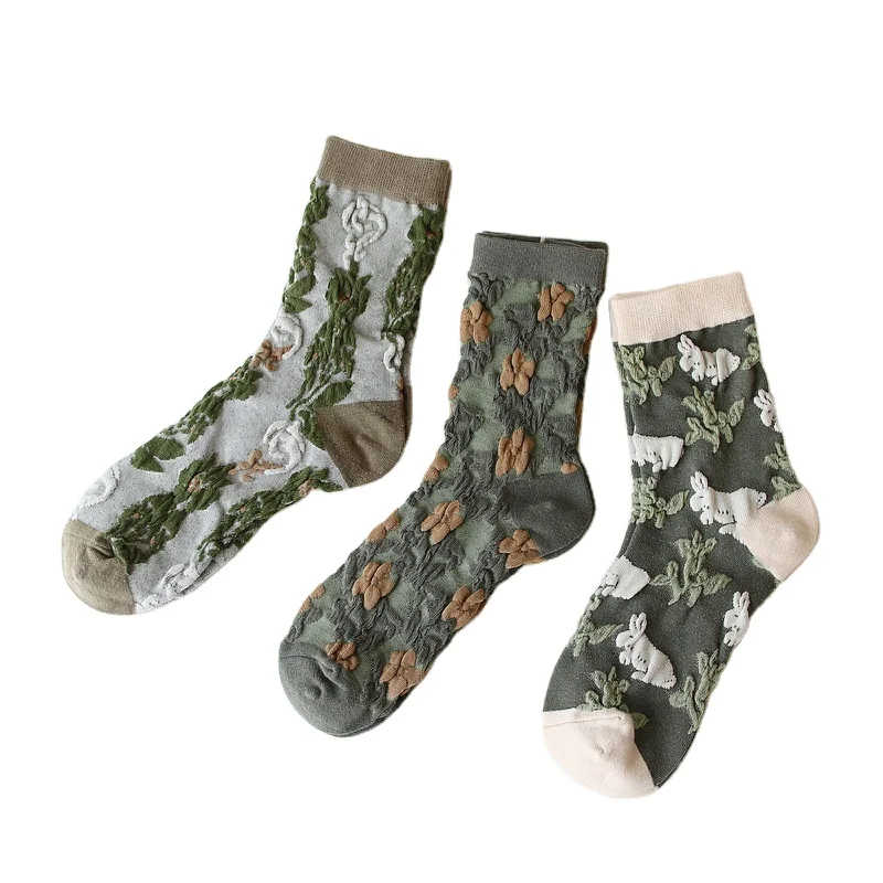 Autumn New Arrival Vintage Comfortable Funny Cotton Colorful Flora Pattern Socks for Women