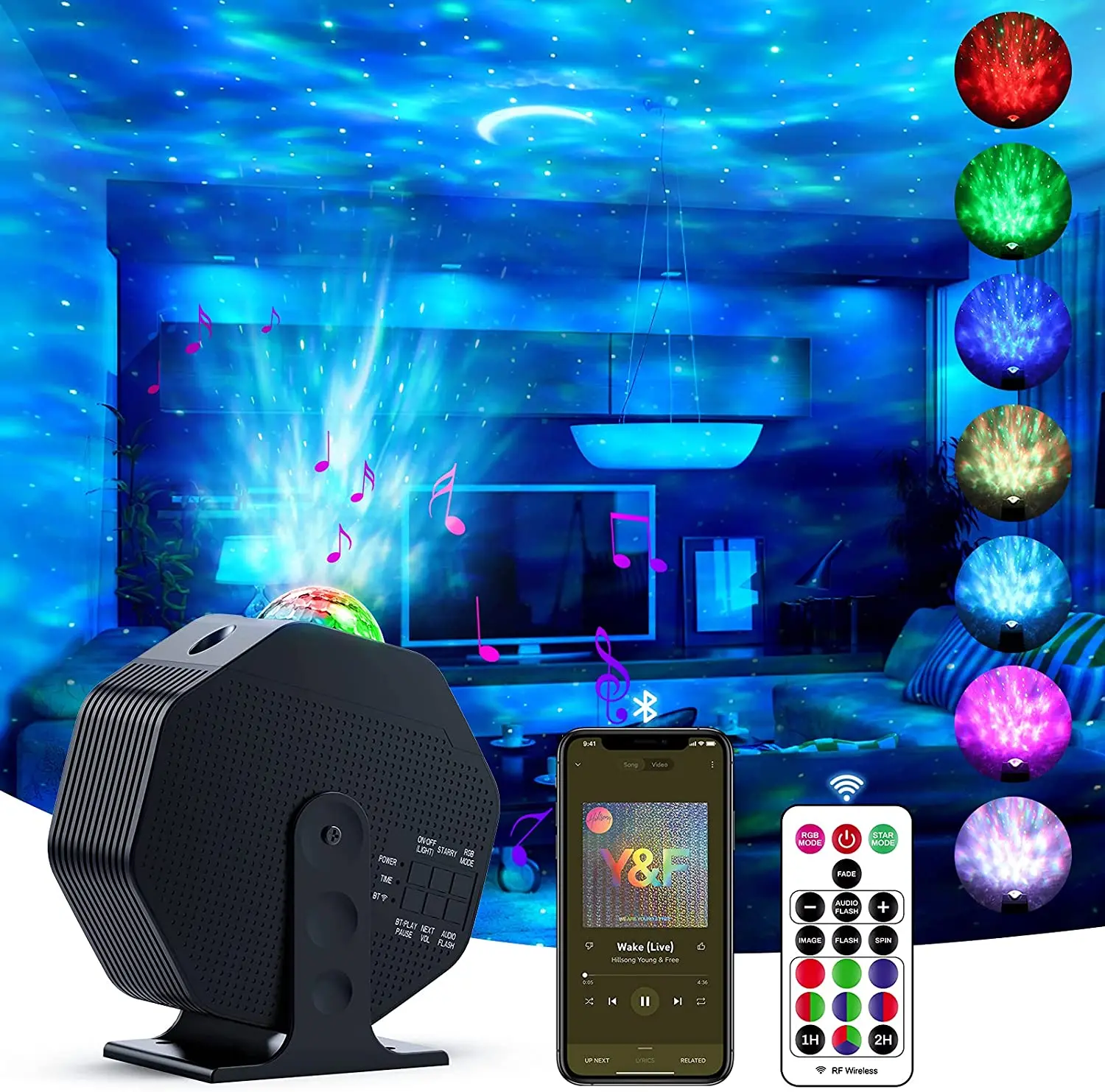Bluetooth Speaker Remote Control 270 Rotating Aurora Galaxy Projector Fun Night-Light Smart Star Starry Night Light Projector