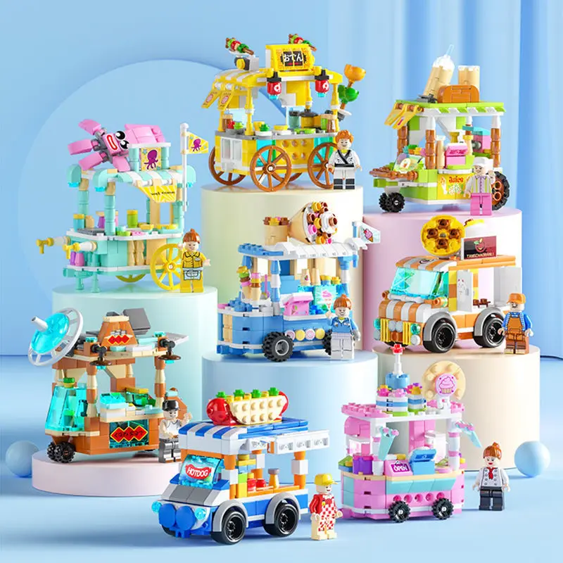 Freshly Squeezed Juice Truck Street View Grill Shop Ice Cream Shop Exquisite Mini Building Blocks Educational Toys