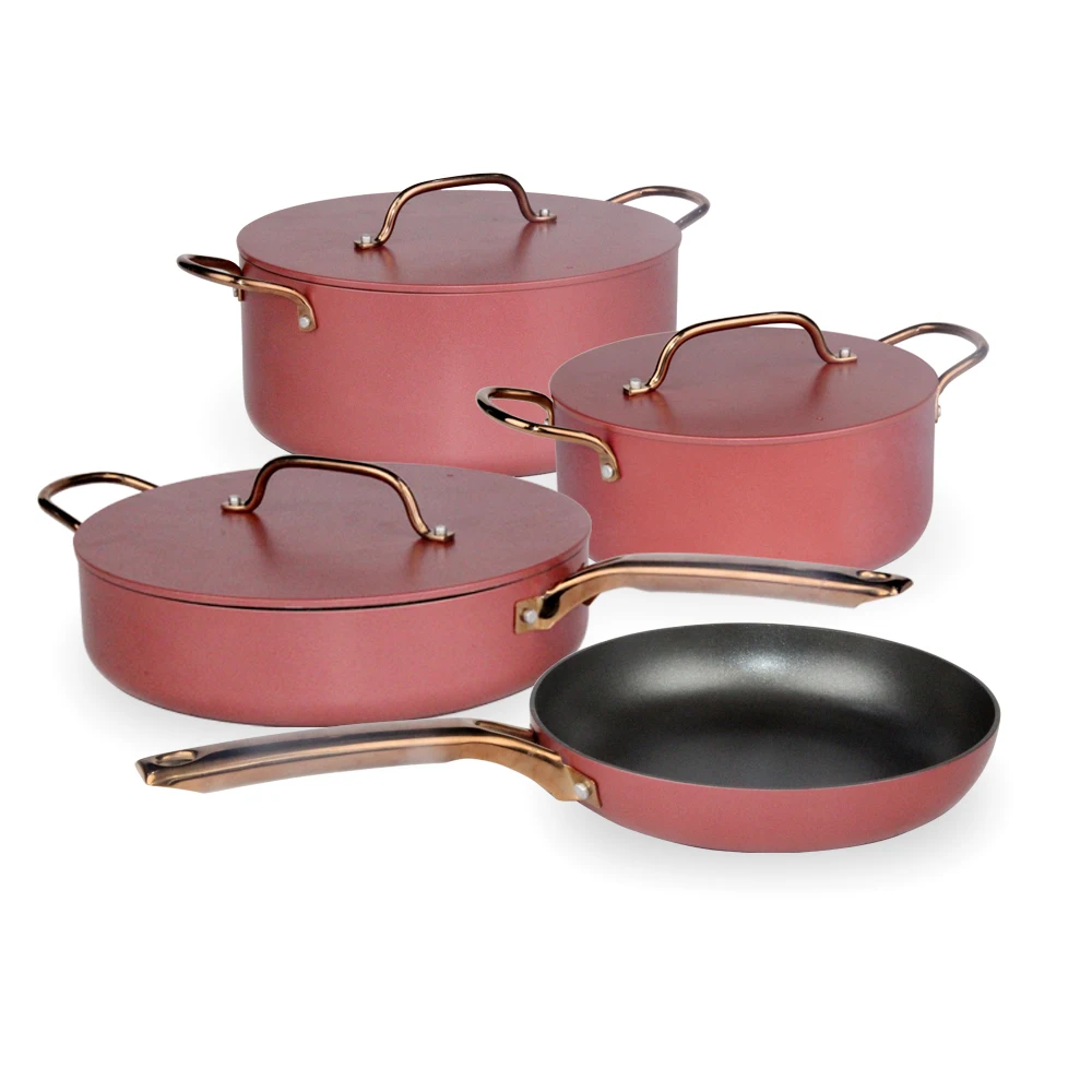 Durable scratch Coocking Ware Pot Set Cream Cookware With  Flat Aluminum Lid