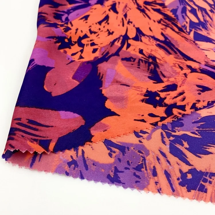 100% polyester red pink floral peach skin satin printed chiffon fabric for dress