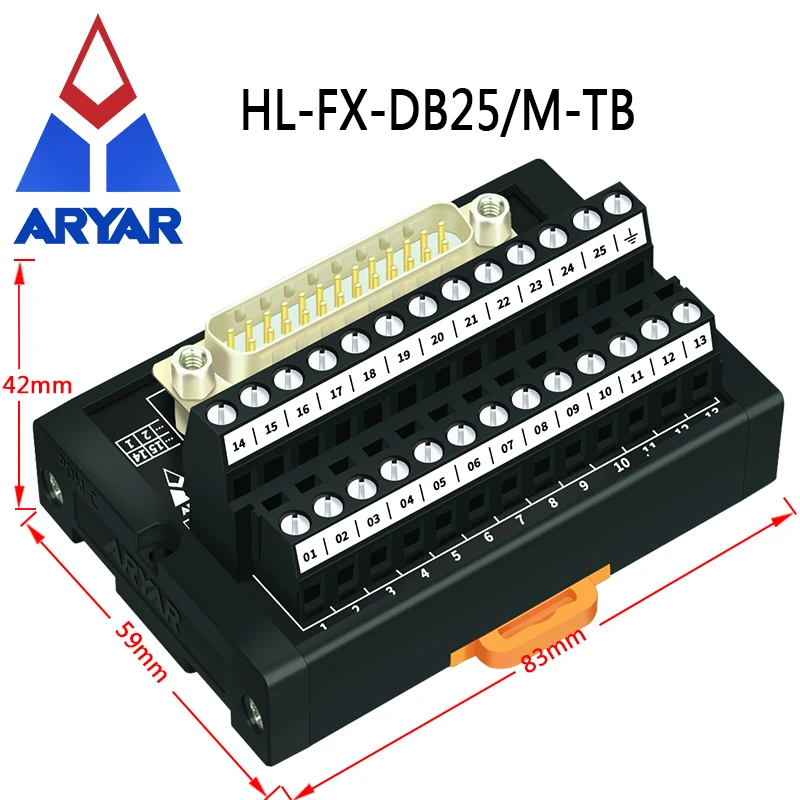 Dual DB25 D-Sub DIN Rail Mount Interface Module RS232 DB25 Connector,FX-DB25/M-TB and DB25-Female to Female 1M Cable