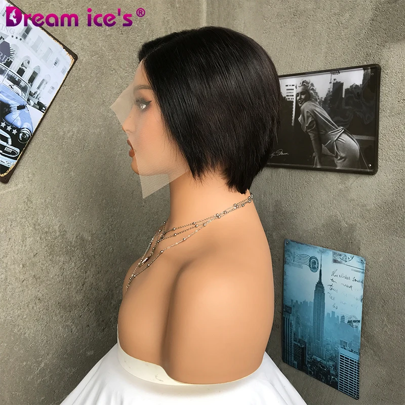 Wholesale Short Straight Pixie Cut Human Hair Wigs For Black Women 13*1 L Part Lace Brazilian Human Hair Lace Front Wigs