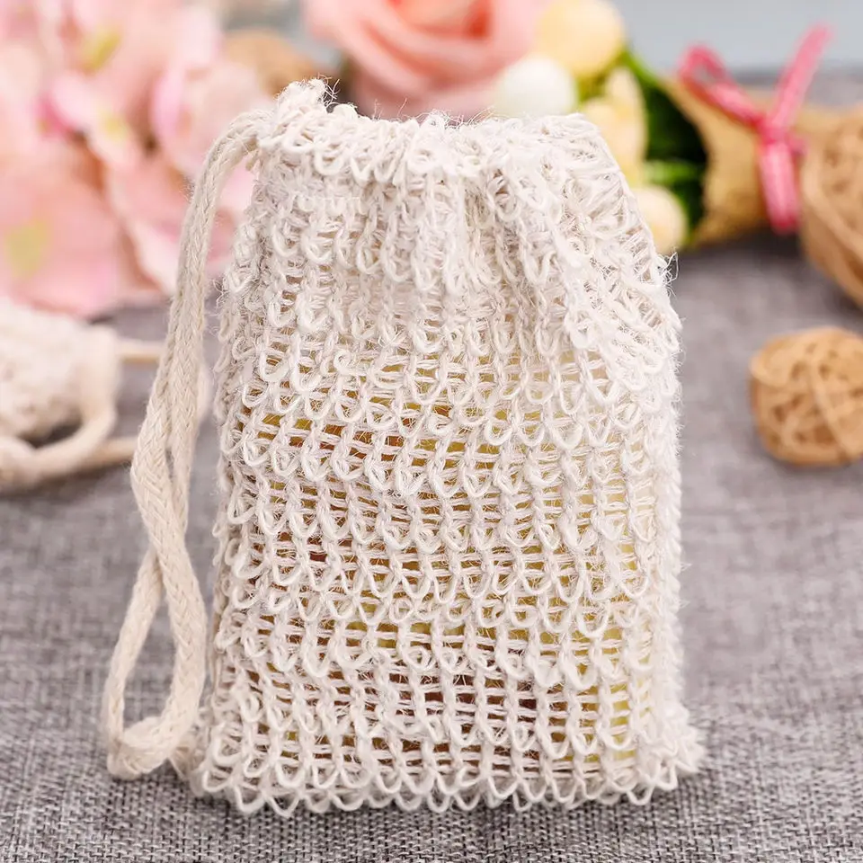 Environmentally Friendly Mesh Bag 100% Natural Custom Logo Cotton Sisal Soft Cotton Foaming Soap Bag