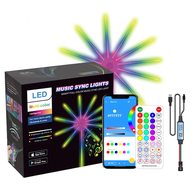 Сон цвета светодиодной фейерверк полосы света RGB 18 светодиодов 5V Звук распознает музыкальный ритм активированный Цифровой IC Control Дом Декор для вечеринок