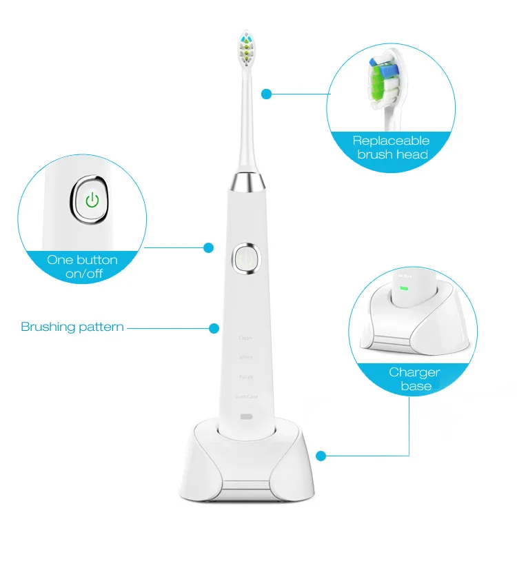 Hanasco Factory Customize Private Label  H3 Arc Shape Rechargeable Adult Sonic Electric Toothbrush With Wireless Charging Base