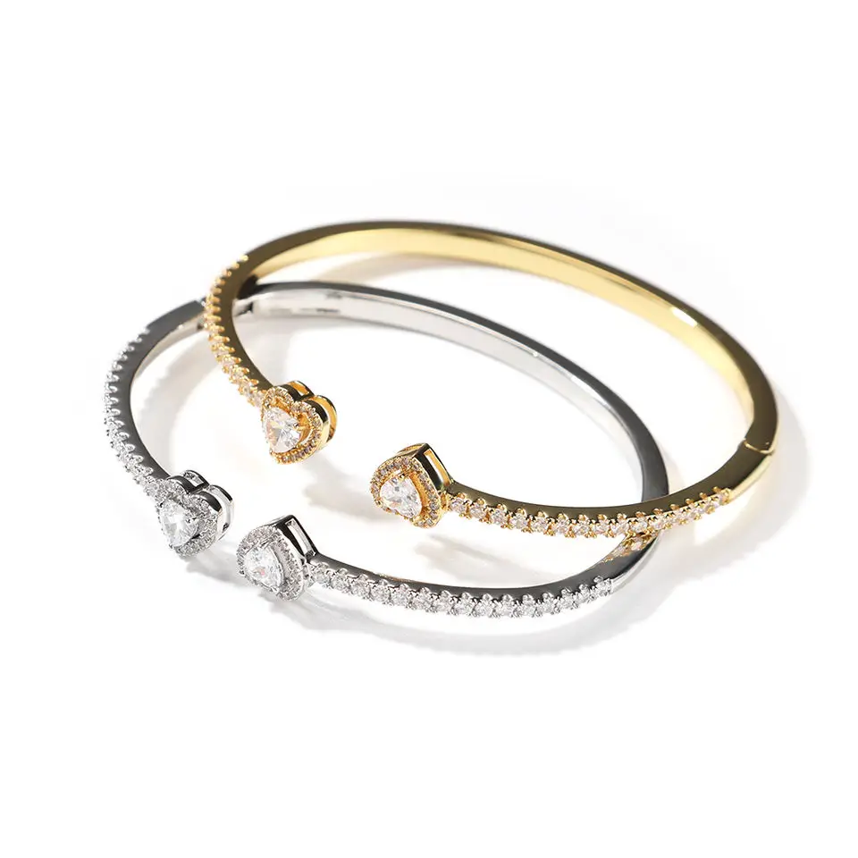 High Quality Double Heart CZ Bangle Small Charm Cubic Zirconia 18K Gold Plating Bracelet Hip hop Women Jewelry
