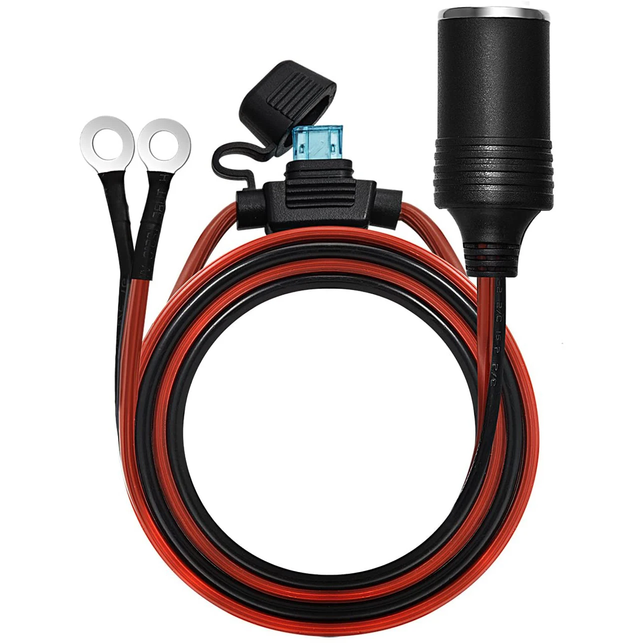 12V 16AWG Heavy Duty Wire 6 Feet Fused Power Supply Cord with  Female Cigarette Lighter Eyelet Terminal Plug