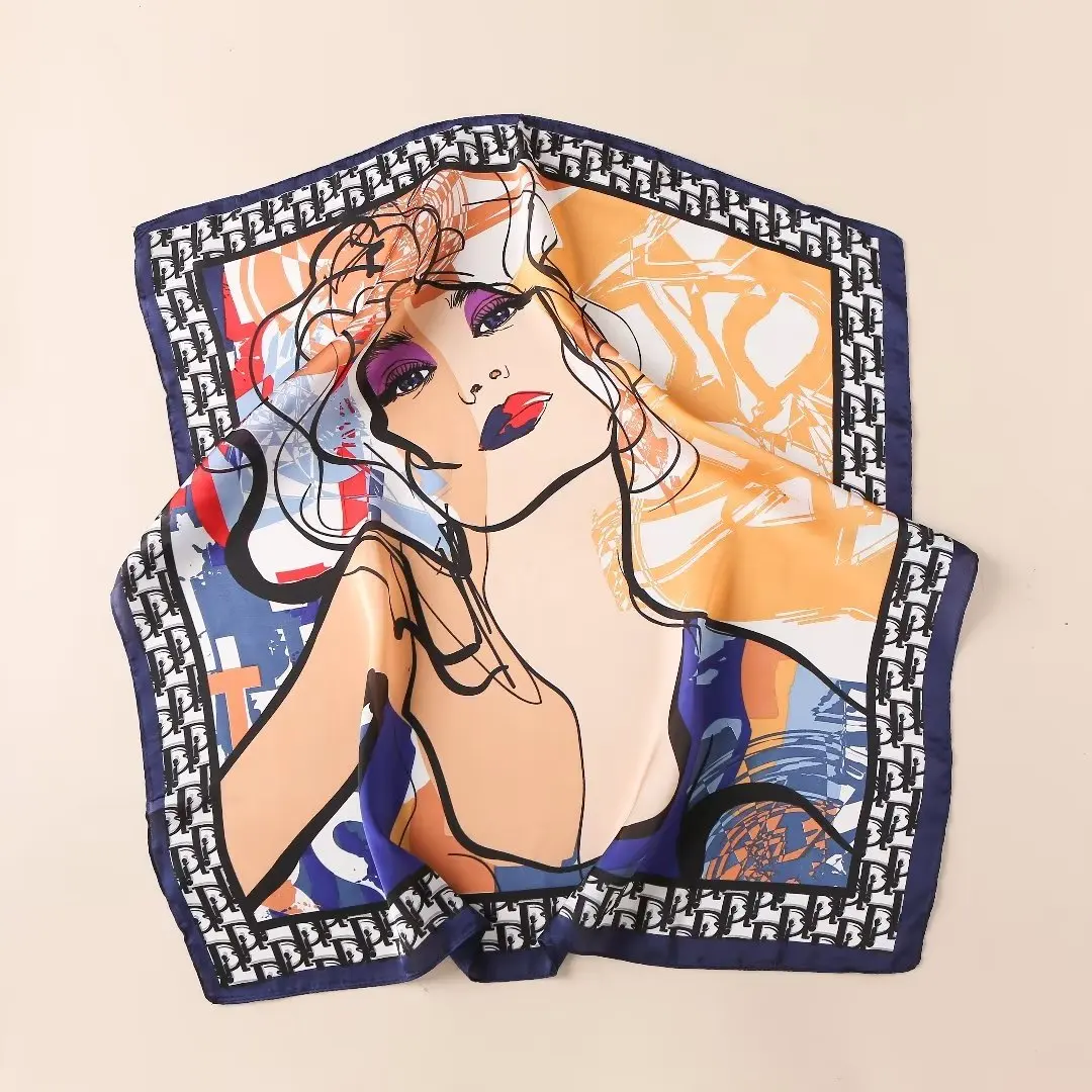 Custom Big Silk Scarf Women Digital Printing Satin Silk Scarf Hair Square Polyester Head Scarf for Women