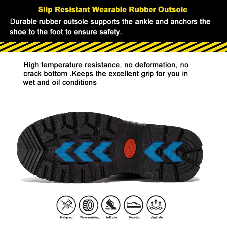 Hot Selling Industrial Cow Leather Anti Puncture Construction Steel Toe Rubber Outsole Men Safety Work Shoes