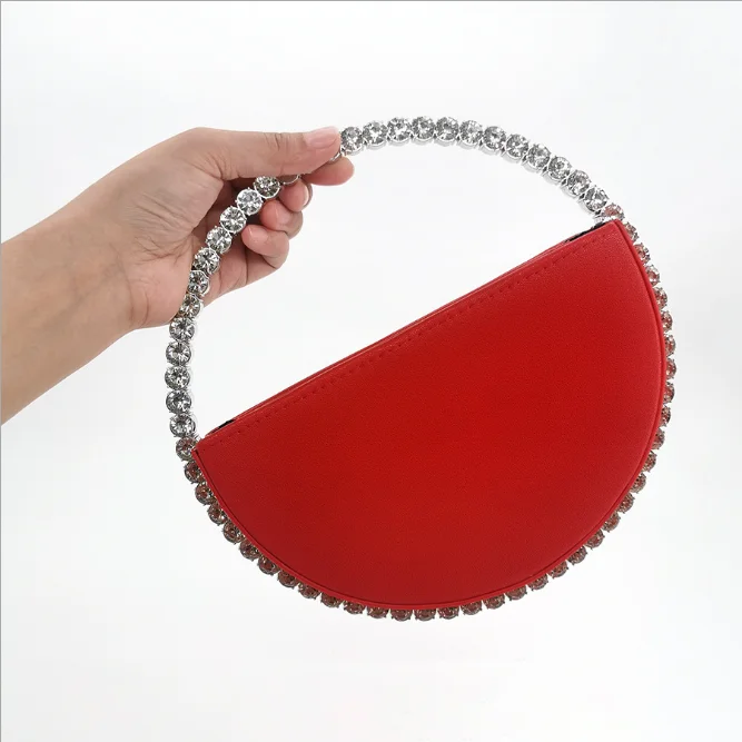 Colour Diamond Circular Evening Bag Women 2020 New Round Handle Rhinestone Dinner Clutch Purse Ladies Half Moon Handbag Fashion
