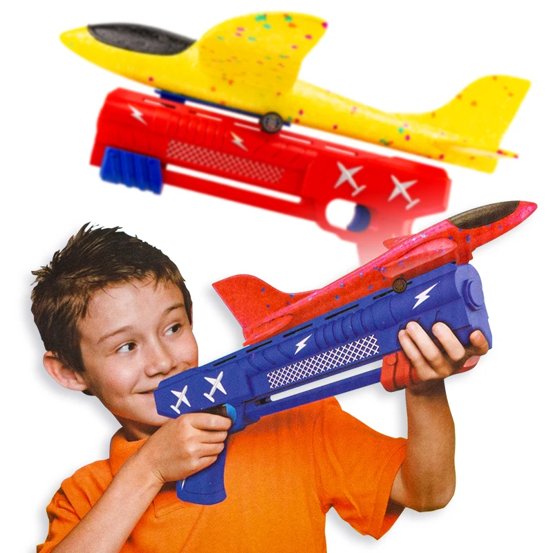 Children DIY Assemble Throwing Flying Airplane Launcher Toy Gun Catapult EPP Foam Glider Plane For Kids Outdoor Sport Camping