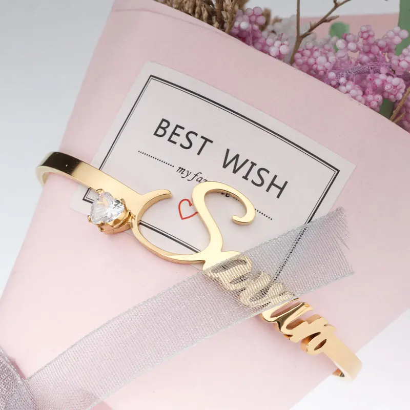 Customized name with diamond gold bracelet bracelet, adjustable opening bracelet