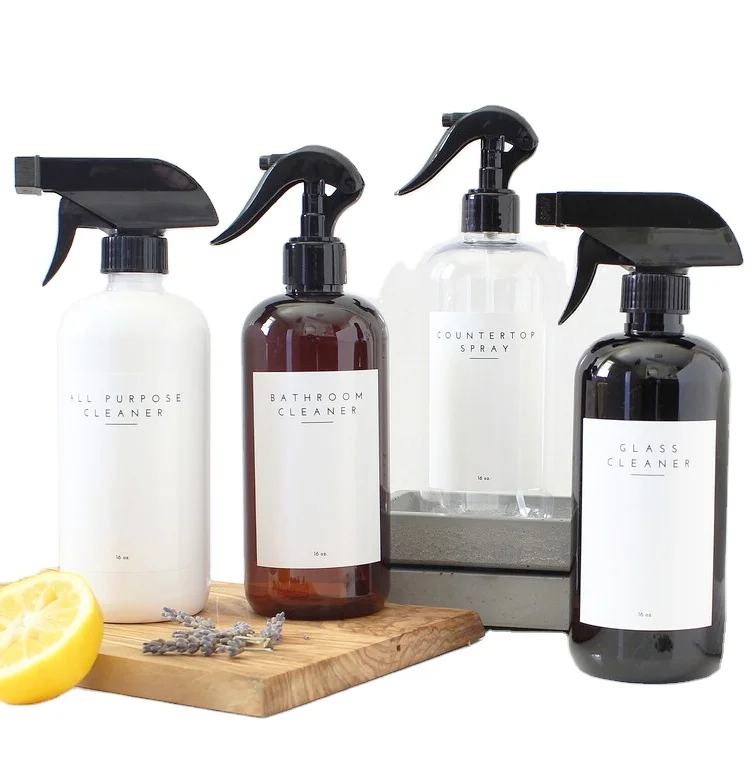 Refillable Bathroom Glass Boston Bottles with Pump and Spray for Essential Oils, Kitchen Cleaner