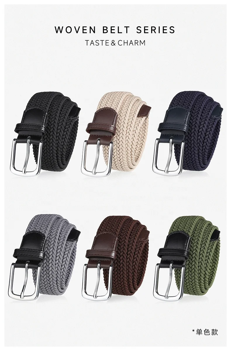 Wholesale Knit Web Weave Woven Cotton Golf Polyester Fabric Unisex Adjustable Women Men Elastic Braided Stretch Belt