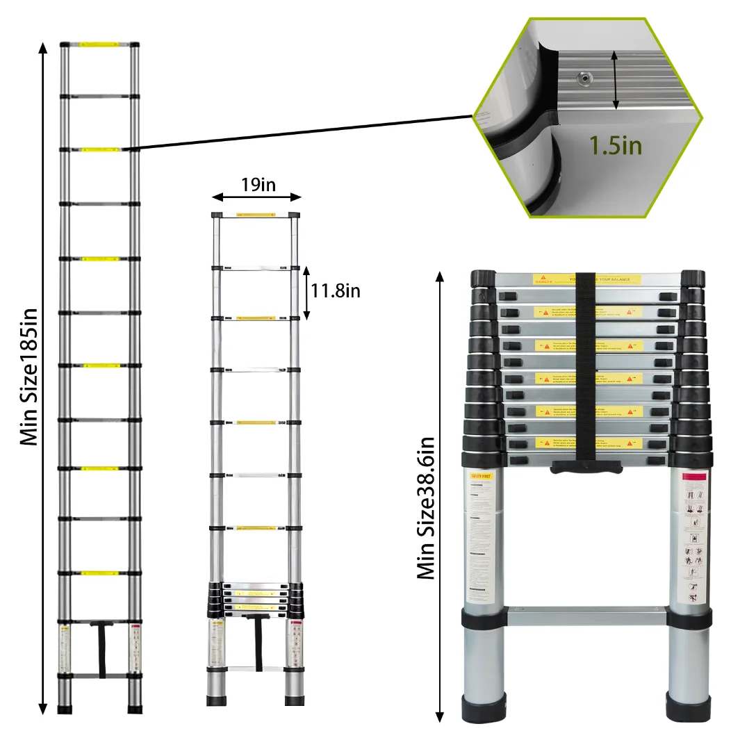 Lightweight Durable Telescopic Ladder Foldable 3.8m Aluminium Single Side Telescopic Stair Ladder EN131-6