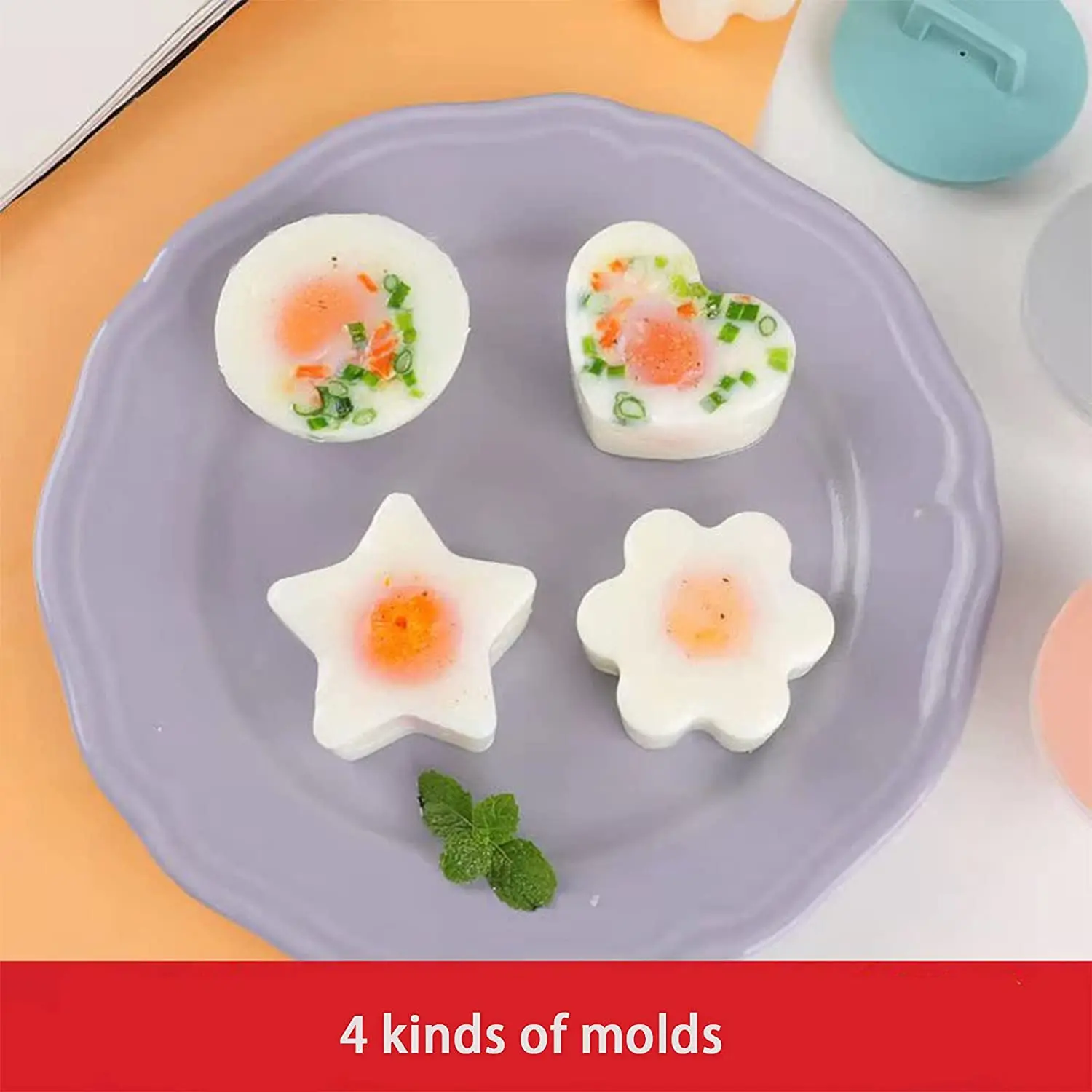 Creative Design 4 Pcs Food Grade Silicone Egg Steamer Poacher Cooker Cute Egg Poacher Cups With Lid&Brush