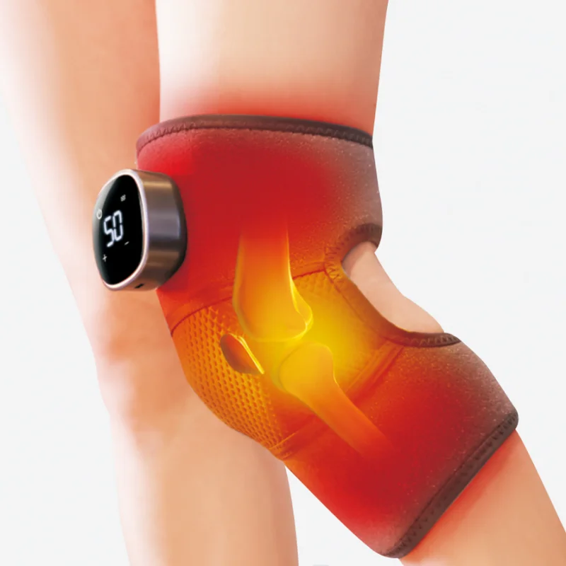 Wireless Adjustable Heated Vibration Knee Massager Portable Electric Massage Cordless Knee Heating Settings and LED Display