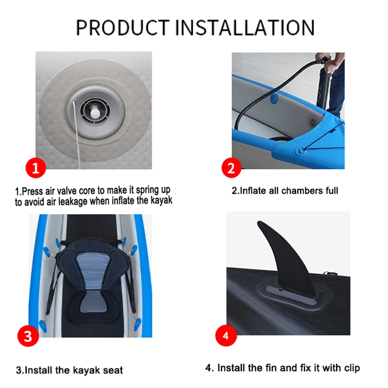 Blue Single One Person 340cm Drop stitch PVC Pedal Inflatable Single Seat Canoe Kayak for Fishing