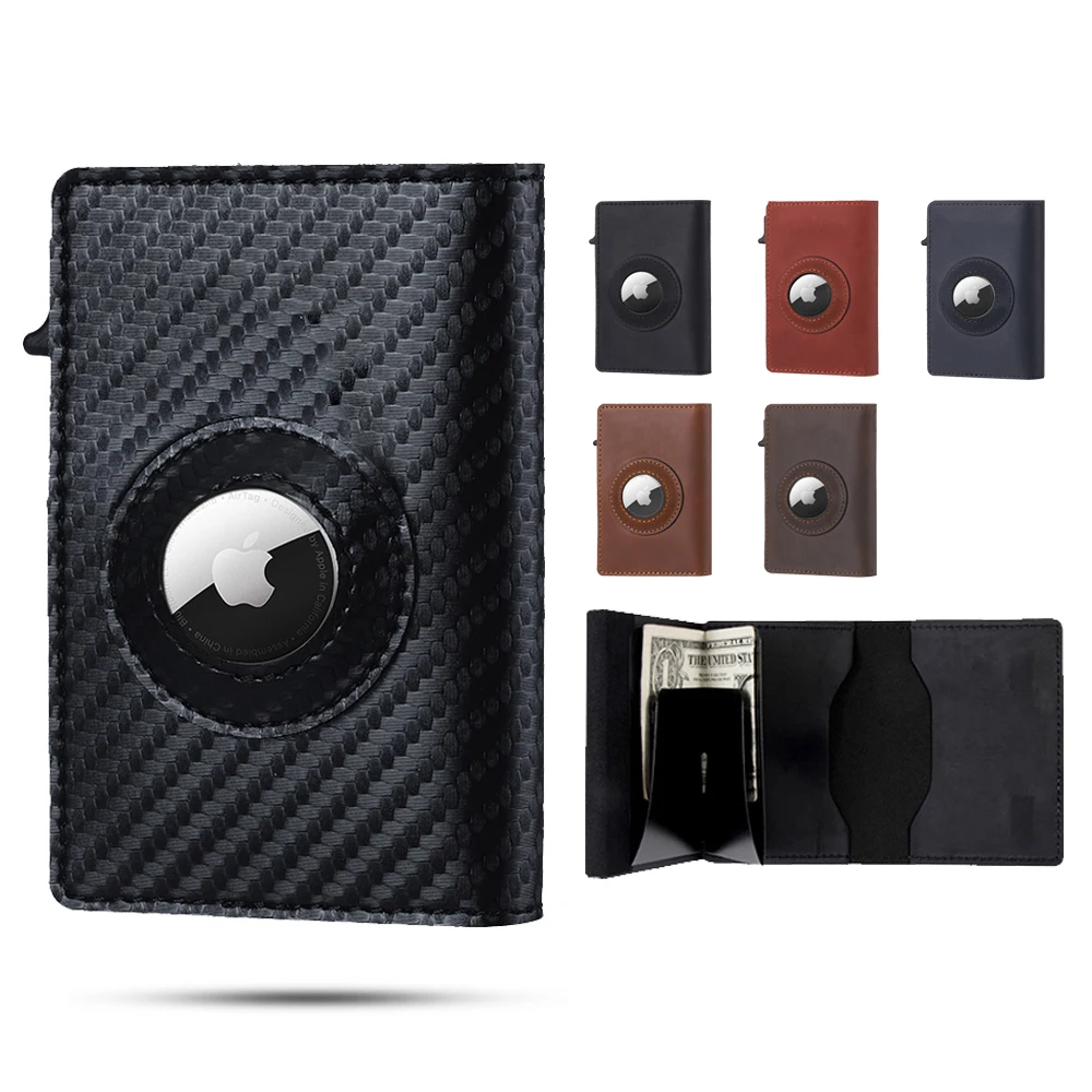 Casekey новейший модный смарт выдвижной бумажник из углеродного волокна и кожи с биркой RFID металлический блокирующий Apple Airtag держатель