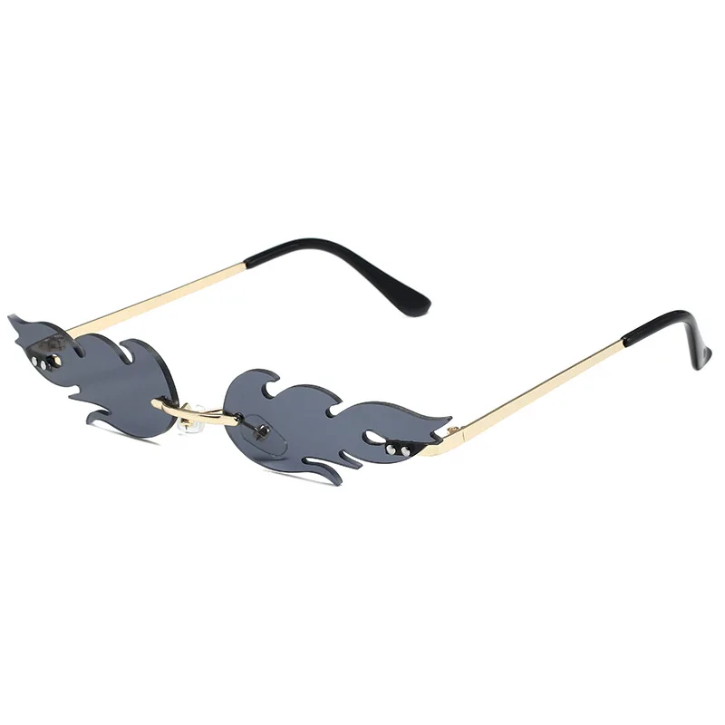 New UV400 Rimless Flame Wave Fire Sunglasses Trendy Narrow Unisex Transparent Color Small Rimless Fire Frame Shape glasses