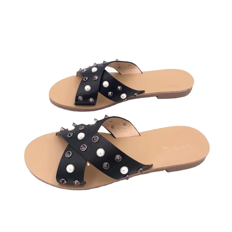 Женские Мягкие Шлепанцы на плоской подошве с перекрестными кристаллами; Сандалии для женщин