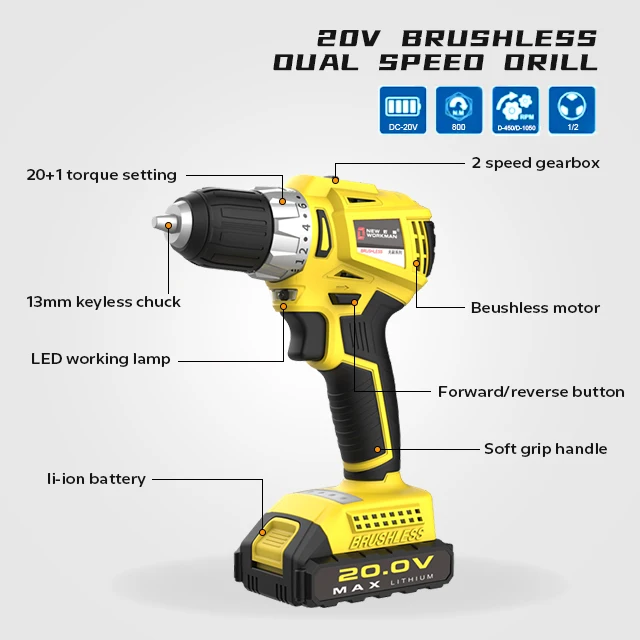 Cheap Lithium Battery Rechargeable power tools kit electric drill hand tools  brushless Motor Cordless drill