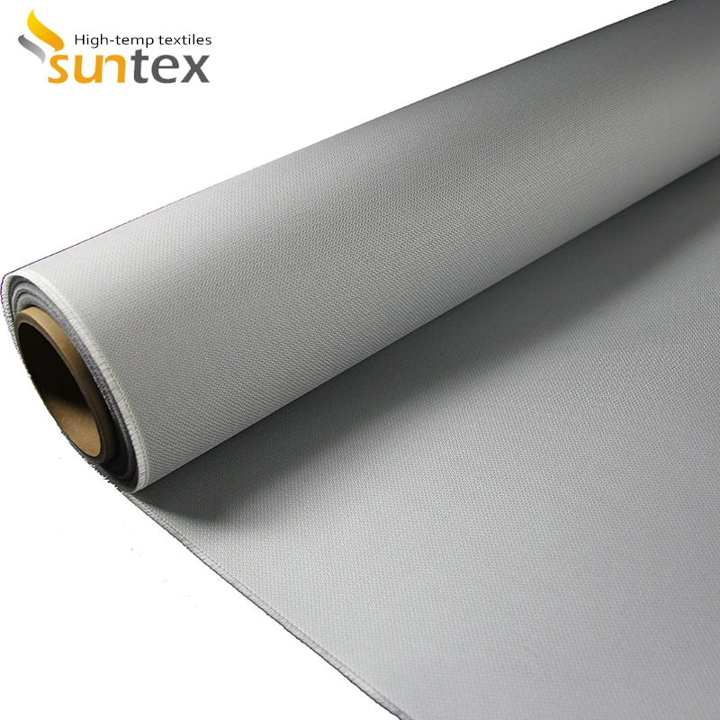 0.4mm Grey Polyurethane Fiberglass Cloth 60min Fireproof Fabrics For Fire And Smoke Curtains