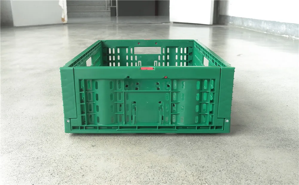wholesale Green Color Plastic Crate 60*40*17 CM stackable Vented Type Folding Mesh Fruit Storage Crate basket
