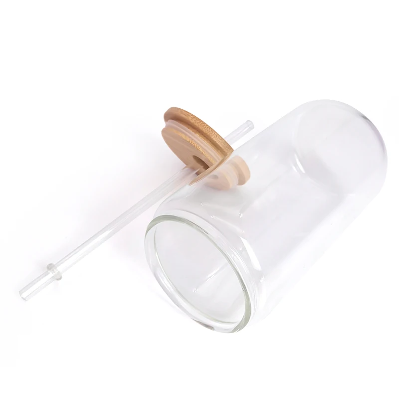 Sublimation Borosilicate glass tumbler With Bamboo Lid Frosted Clear Beer Can Sublimation Glass Mason Jar Beer Can Glass
