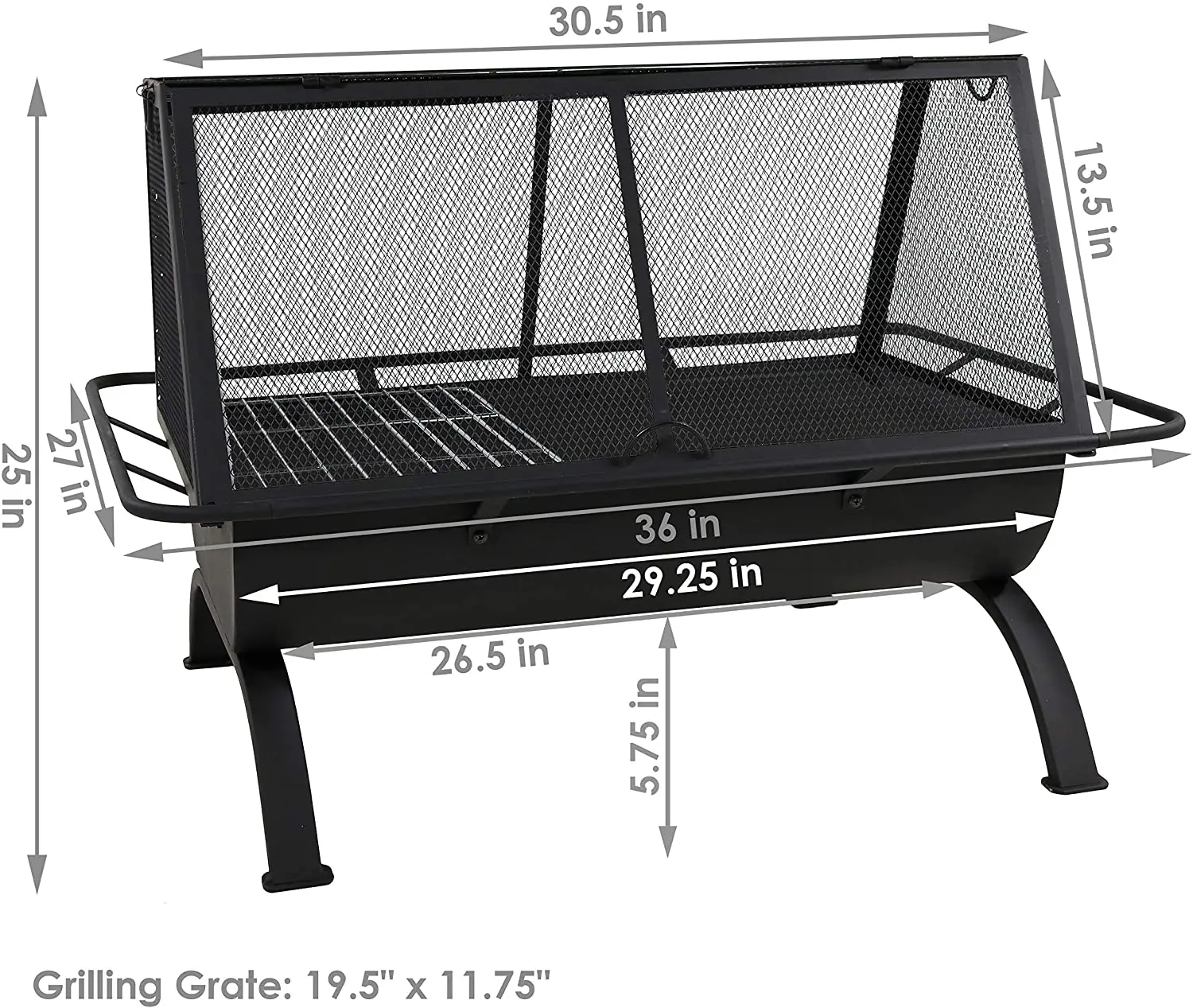 36 Inch Large Wood Burning Firepit Outside Cooking BBQ Outdoor Fire Pit with Steel Grill